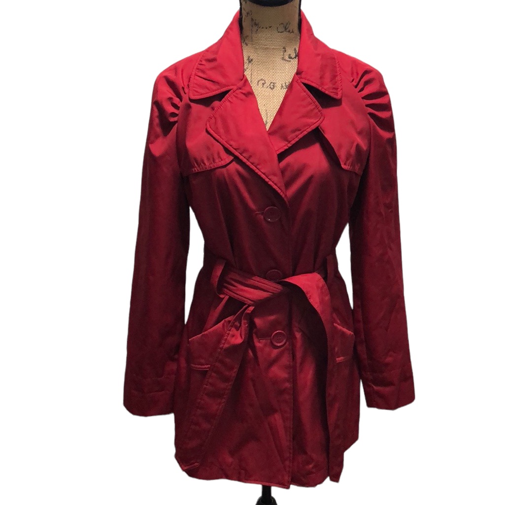 {Colebrook} Red Button Down Belted Trench Coat